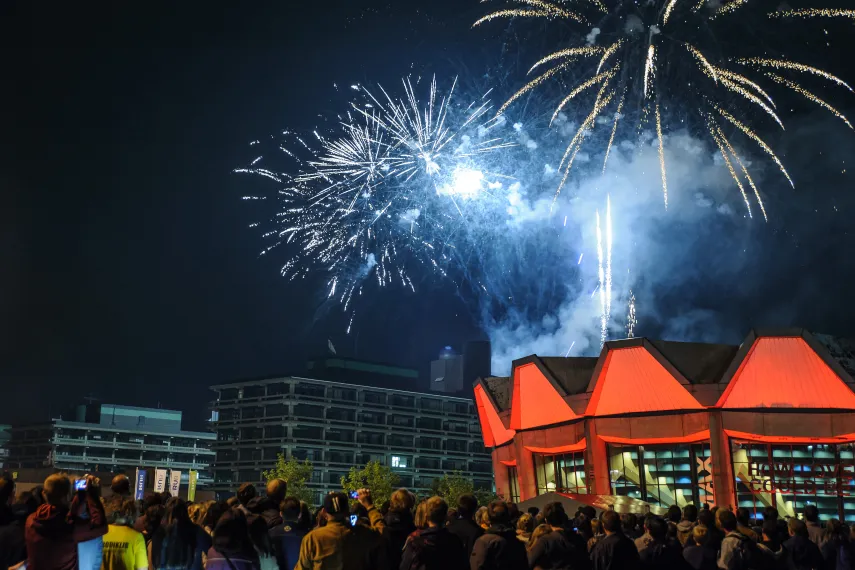 Fireworks above the Audimax of RUB